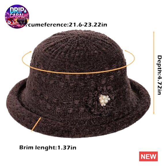 Vintage Knit Bucket Hat, 70% Acrylic 30% Cotton, Warm Winter Cloche main image 6